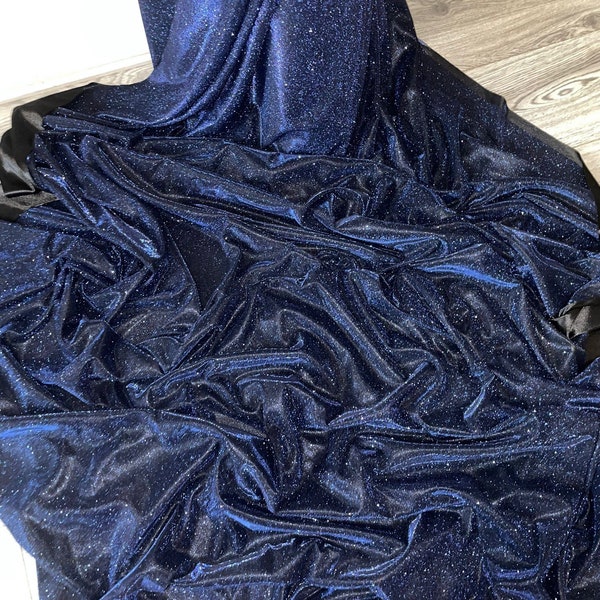 1 meter navy blue sparkly glitter moonlight Dress/party/drape Fabric 58” wide