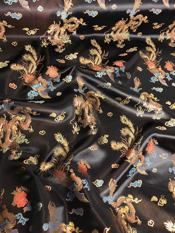 1 Meter Black/gold Dragon Design Oriental Chinese Brocade | Etsy