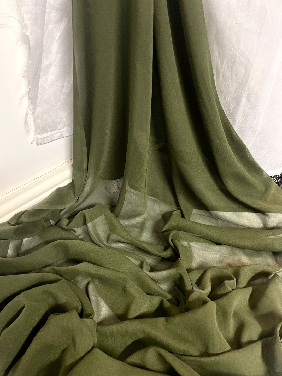 12865 Olive Green Chiffon Dress
