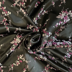 1 meter elegant black/lilac blossom design soft chinese brocade fabric 58” wide