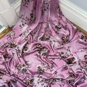 1 meter baby pink silky soft floral lightweight printed charmeuse satin fabric 58” wide