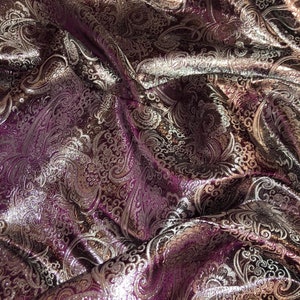 1 meter maroon/silver shiny paisley design metallic brocade fabric 58” wide