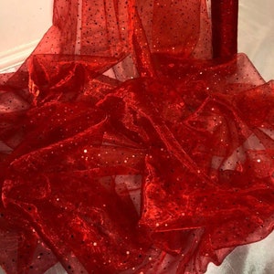 1 meter red sparkly sequin hologram organza voile wedding bridal fabric 58” wide