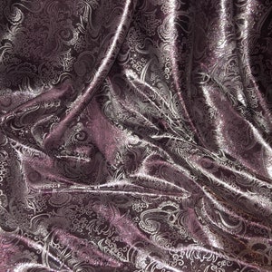 1 meter dusty pink/silver shiny paisley design metallic brocade fabric 58” wide