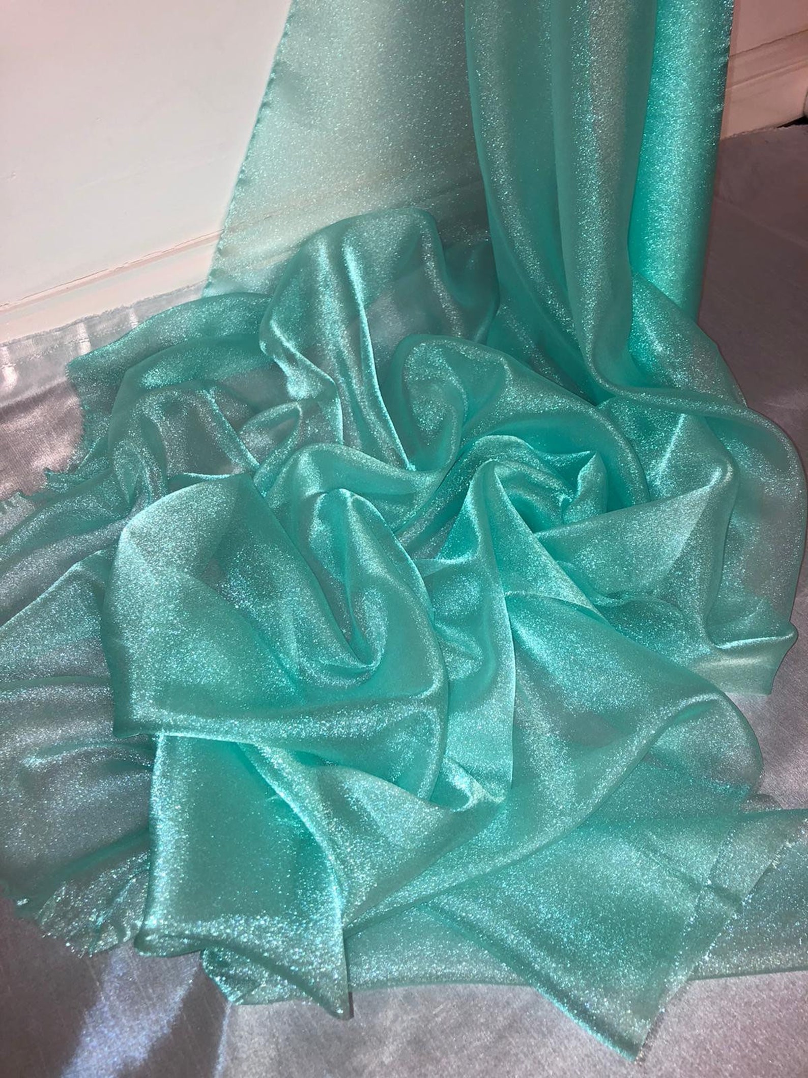 1 mtr mint green sparkling crystal organza | Etsy