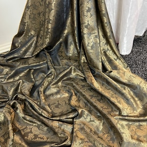 1 meter black/gold paisley soft jacquard lining metallic sheen fabric 58” wide