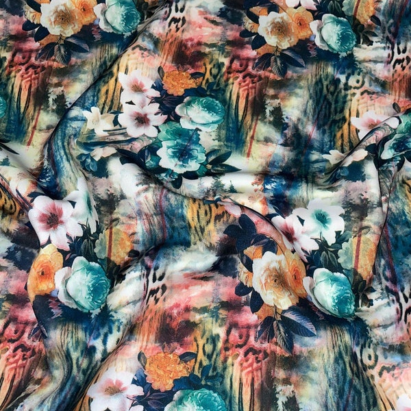 1 metro multicolor digital estampado floral scuba stretch dress tejido 58" de ancho