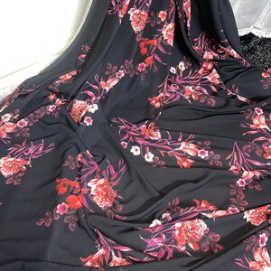 1 meter black floral flowery print crepe dress fabric 58” wide