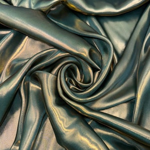 1 meter bottle green/gold shiny soft shimmer satin fabric 58” wide