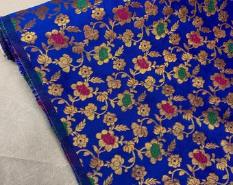 1 meter royal blue/gold soft floral print metallic brocade/jacquard fabric 50” wide