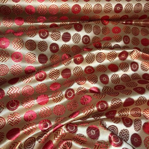 1 meter shiny gold/red metallic circle polka dot brocade 45” wide