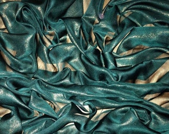 1 mètre de tissu en mousseline de soie transparente vert bouteille/or doux 58" de large