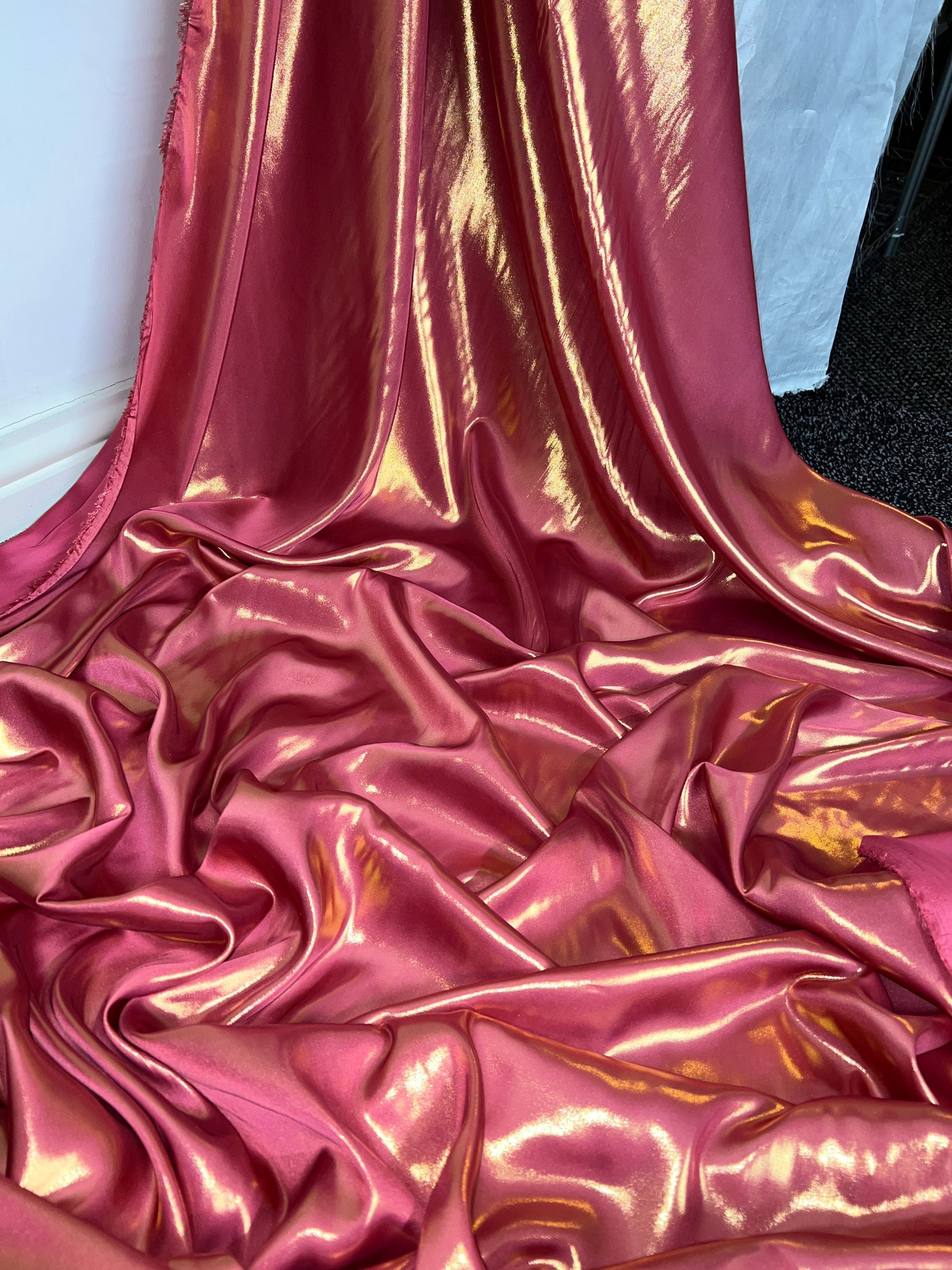 1 meter pink/gold soft shimmer on satin fabric 58” wide