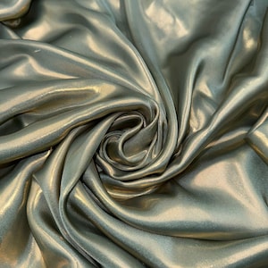 1 meter sage green/gold shiny soft shimmer satin fabric 58” wide