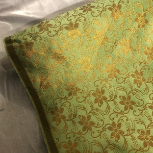 1 meter lime green/gold soft floral print metallic brocade/jacquard fabric 50” wide