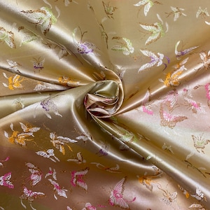 1 meter gold/multi coloured butterfly design smooth oriental chinese brocade 36” wide