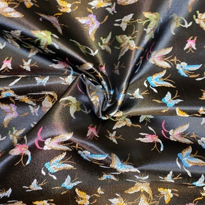 1 meter black/multi coloured butterfly design smooth oriental chinese brocade 36” wide