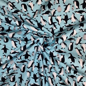 1 meter aqua blue 100% cotton poplin fabric rose & hubble penguin print 45” wide