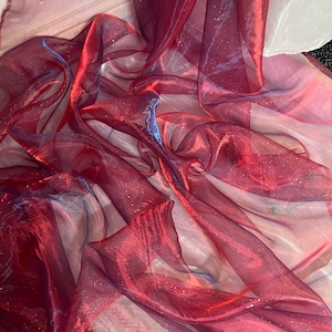 1 meter tweekleurige rood/blauwe glitter organza voile bruiloft drapering bruidsstof 58&quot; breed