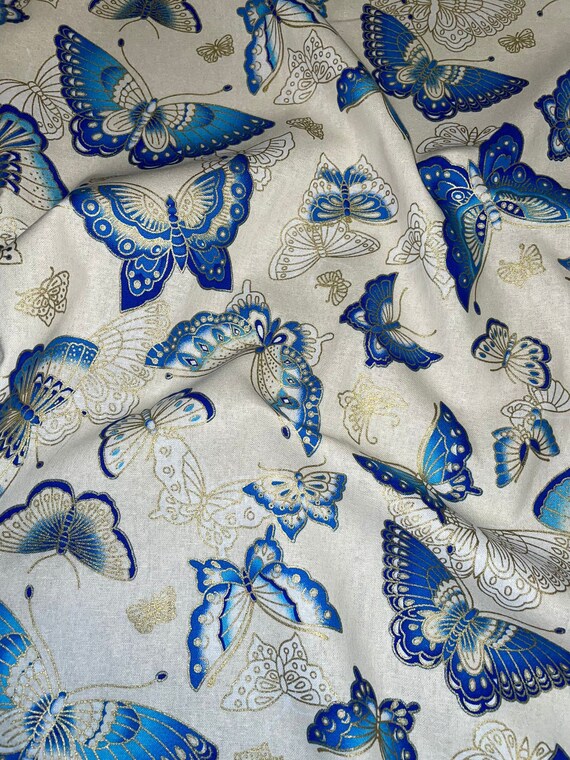 Tissu Japonais Coton Imprimé Papillon - 100x160 Cm Pour Artisanat DIY