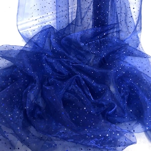 1 meter royal blue sparkly sequin hologram organza voile wedding bridal fabric 58” wide