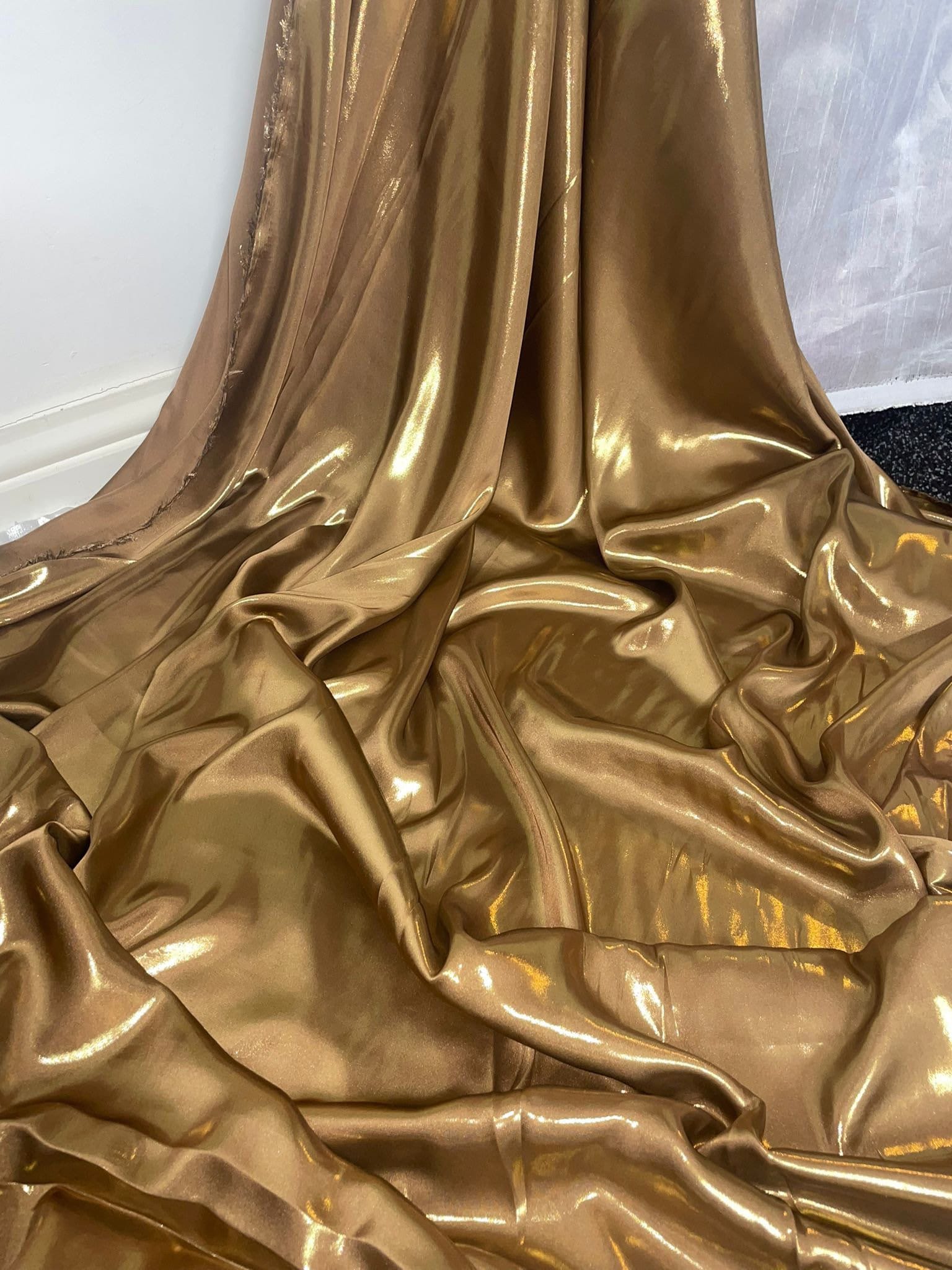 1M navy gold shimmer satin liquid soft dress fabric decorating