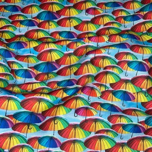 1 meter multi coloured umbrella print little johnny 100% cotton fabric 45” wide