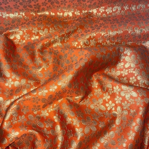 1 meter orange/gold soft floral print metallic brocade/jacquard banarsi fabric 50” wide
