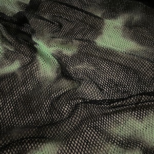 1 meter black/lime green tie dye mesh fishnet stretch fabric 58” wide