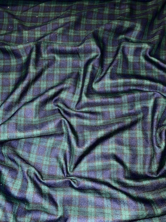 Navy Blue & Green Tartan Check Fabric – Polyviscose – 46-59" Wide – By Metre - View #2