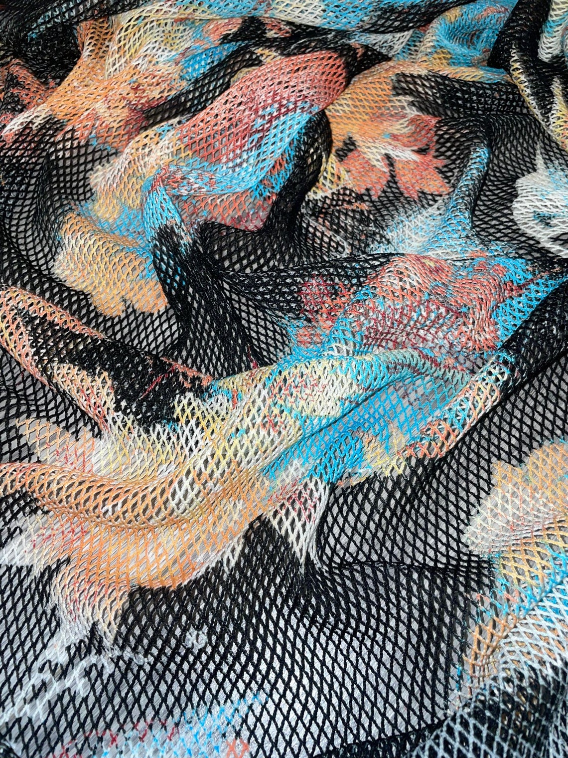 1 Meter Black/multi Coloured Tie Dye Mesh Fishnet Stretch - Etsy