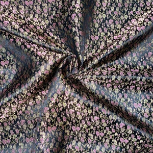 1 meter black/multi coloured floral design soft chinese brocade fabric 58” wide