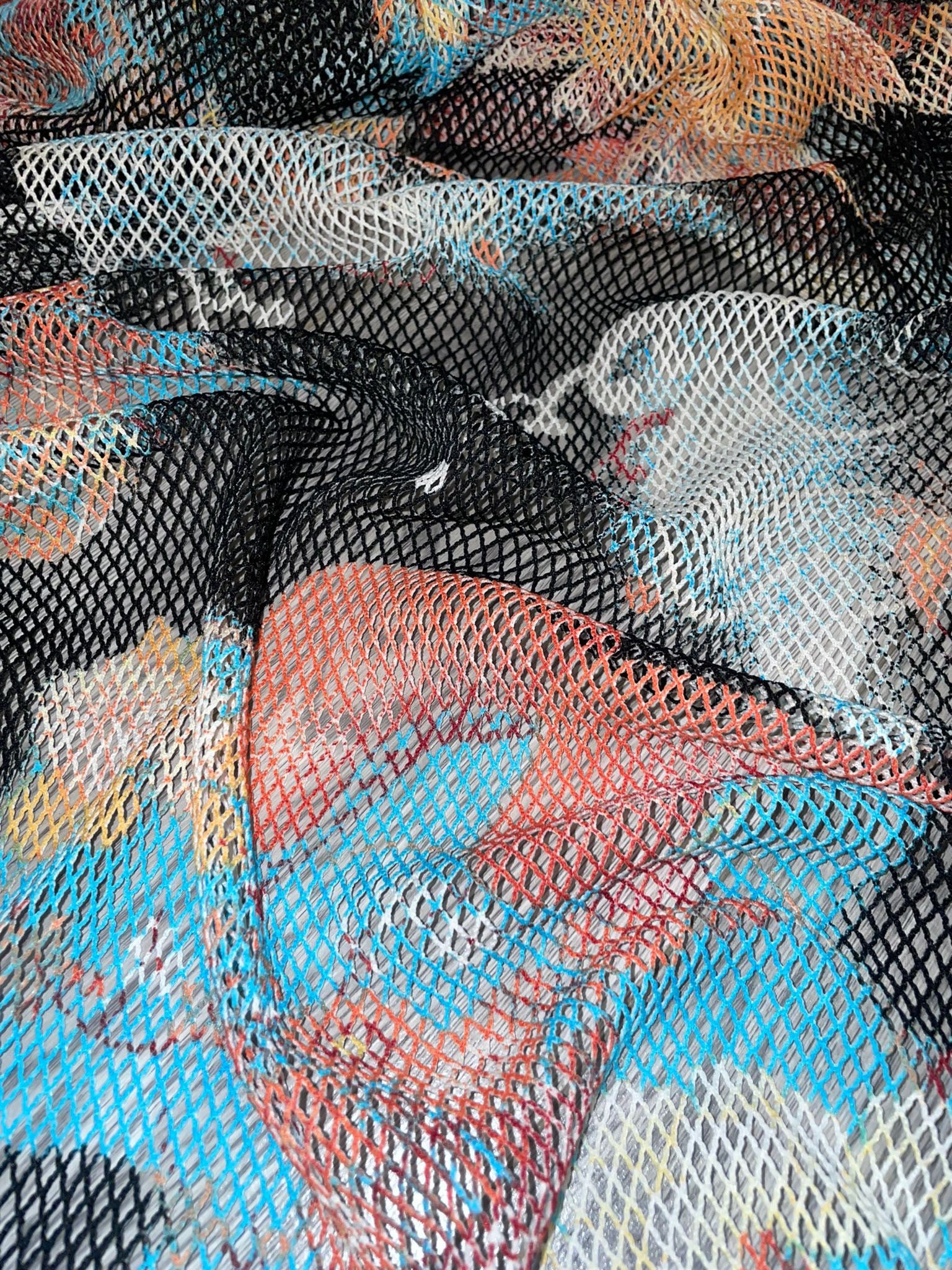 1 Meter Black/multi Coloured Tie Dye Mesh Fishnet Stretch Fabric 58 ...