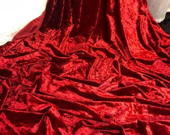 RED CRUSHED VELVET FABRIC BY THE METRE RED CRUSHED VELVET FABRIC BY THE METRE