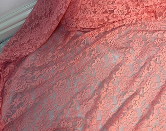 1 meter pink soft floral lace stretch net 4 way stretch fabric 58” wide