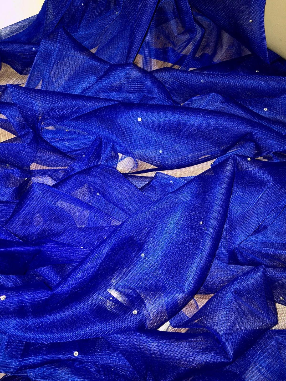 1 Meter Royal Blue Tulle Soft Studded Bridal Decoration Net Fabric 45 ...