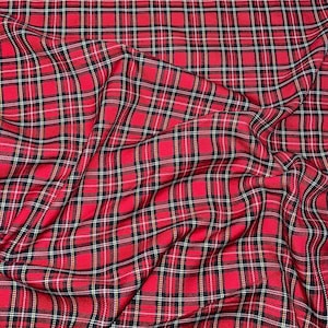 1 meter red/black tartan plaid check poly viscose fabric 58” wide