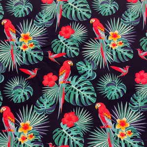 1 meter navy 100% cotton poplin fabric rose & hubble parrot in paradise 45” wide