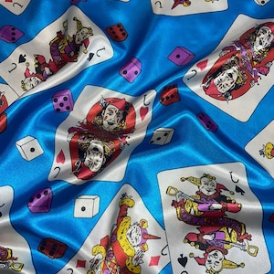 1 meter turqoise dice/joker printed soft smooth dress satin fabric 58” wide