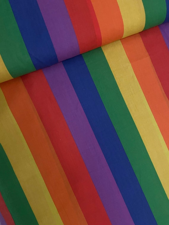 Tissu Polycoton Rayé Arc-en-ciel - Largeur 45 Pouces, Vente Au Mètre, Neuf