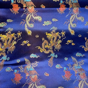 1 meter navy dragon design smooth oriental chinese brocade 36” wide