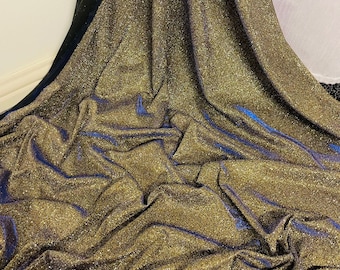1 meter gold/blue sparkly shiny moonlight sheer nylon dress fabric 58” wide