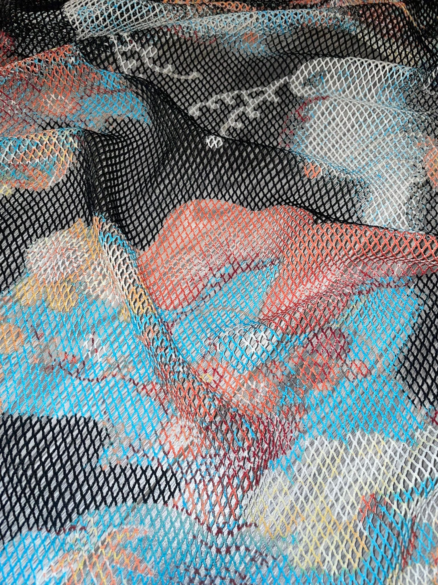 1 Meter Black/multi Coloured Tie Dye Mesh Fishnet Stretch Fabric 58 ...