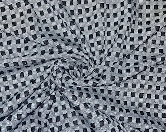 1 meter black/silver check print jersey stretch dress fabric 58” wide