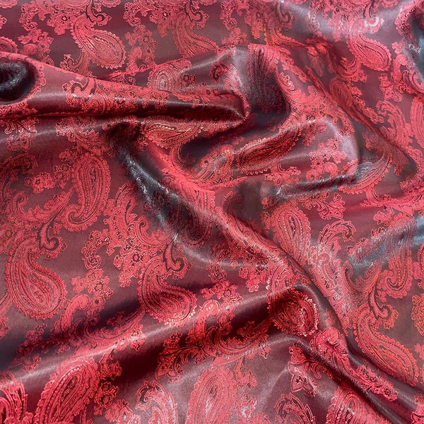 1 mètre bicolore vin rouge paisley doux jacquard doublure tissu brillant métallique 58 » de large