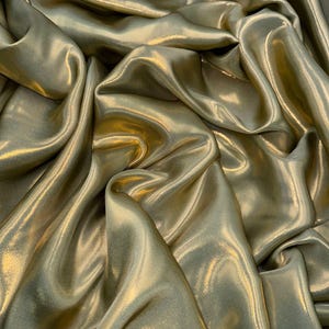 1 meter olive green/gold wet look shiny soft shimmer satin fabric 58” wide