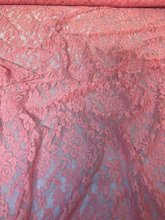 1 MTR BRIGHT PINK LACE NET LYCRA STRETCH FABRIC...60" WIDE £3.49 SPECIAL OFFER 