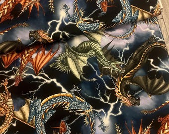1 meter black dragon print 100% cotton fabric 45” wide
