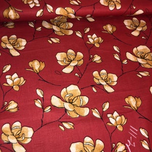 1 meter brown large blossom flower print 100% cotton fabric 45” wide