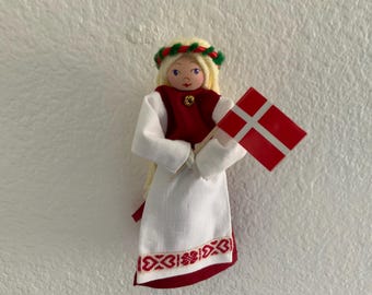 Danish Girl Ornament, Handmade Folk Costume Doll